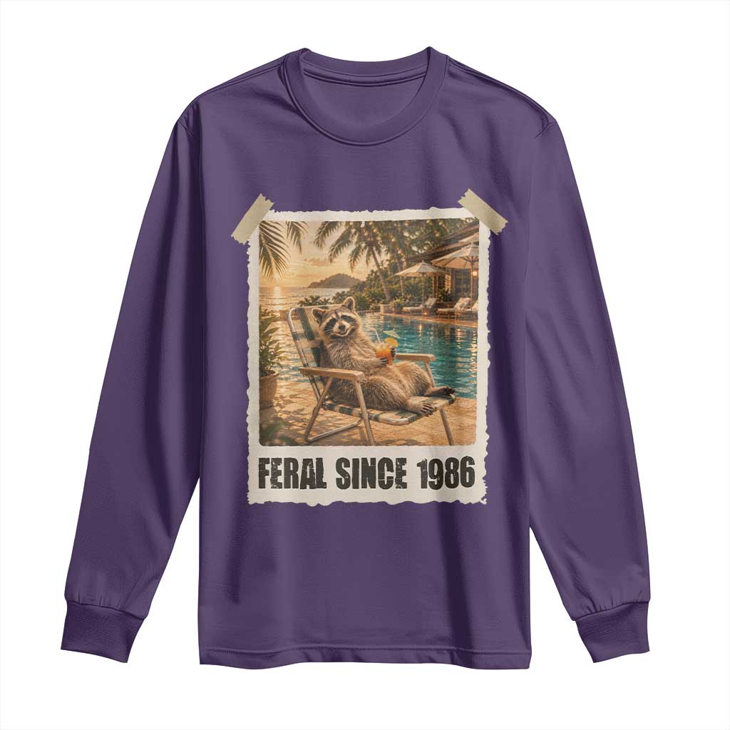 Funny Raccoon Feral Since 1986 40th Birthday Long Sleeve Shirt Vintage 40 Year Old Gift