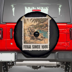 Funny Raccoon Feral Since 1986 40th Birthday Spare Tire Cover Vintage 40 Year Old Gift