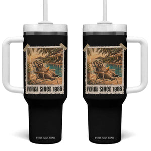 Funny Raccoon Feral Since 1986 40th Birthday Tumbler With Handle Vintage 40 Year Old Gift