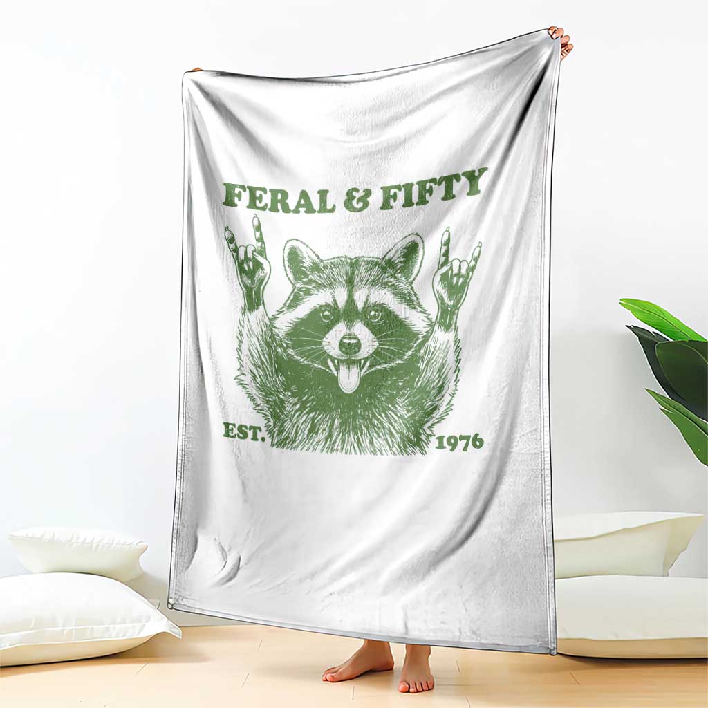 Raccoon 50th Birthday Throw Blanket Funny Feral And Fifty Vintage 1976 50 Year Old Gift