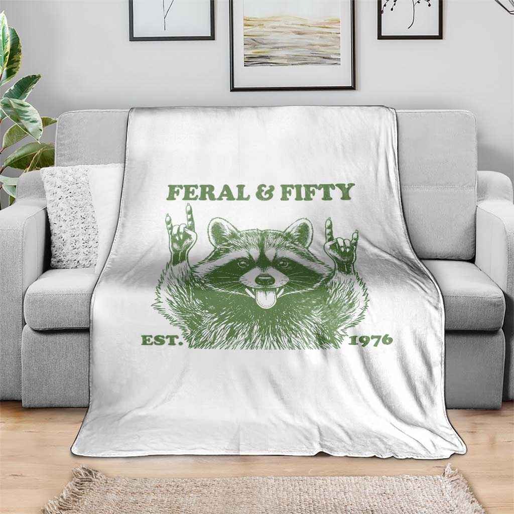 Raccoon 50th Birthday Throw Blanket Funny Feral And Fifty Vintage 1976 50 Year Old Gift