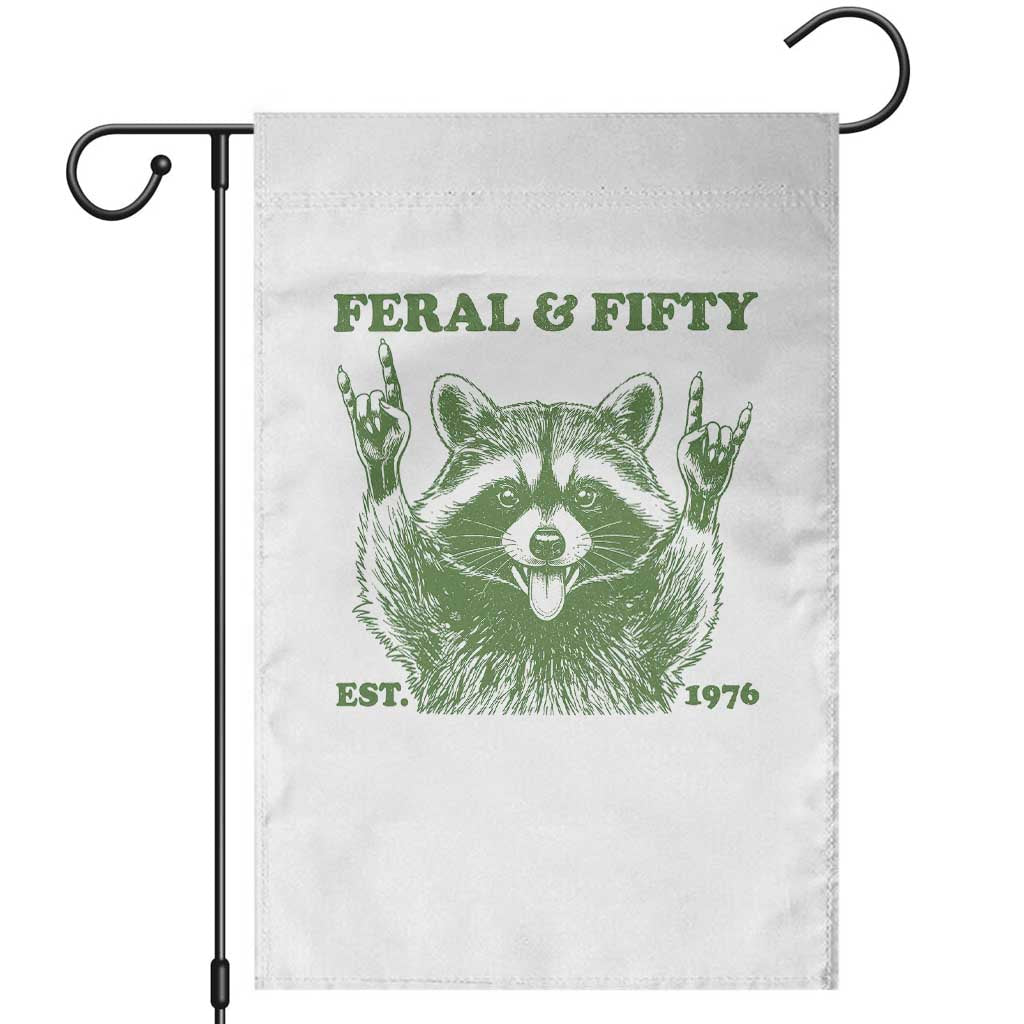 Raccoon 50th Birthday Garden Flag Funny Feral And Fifty Vintage 1976 50 Year Old Gift TS10 White Print Your Wear