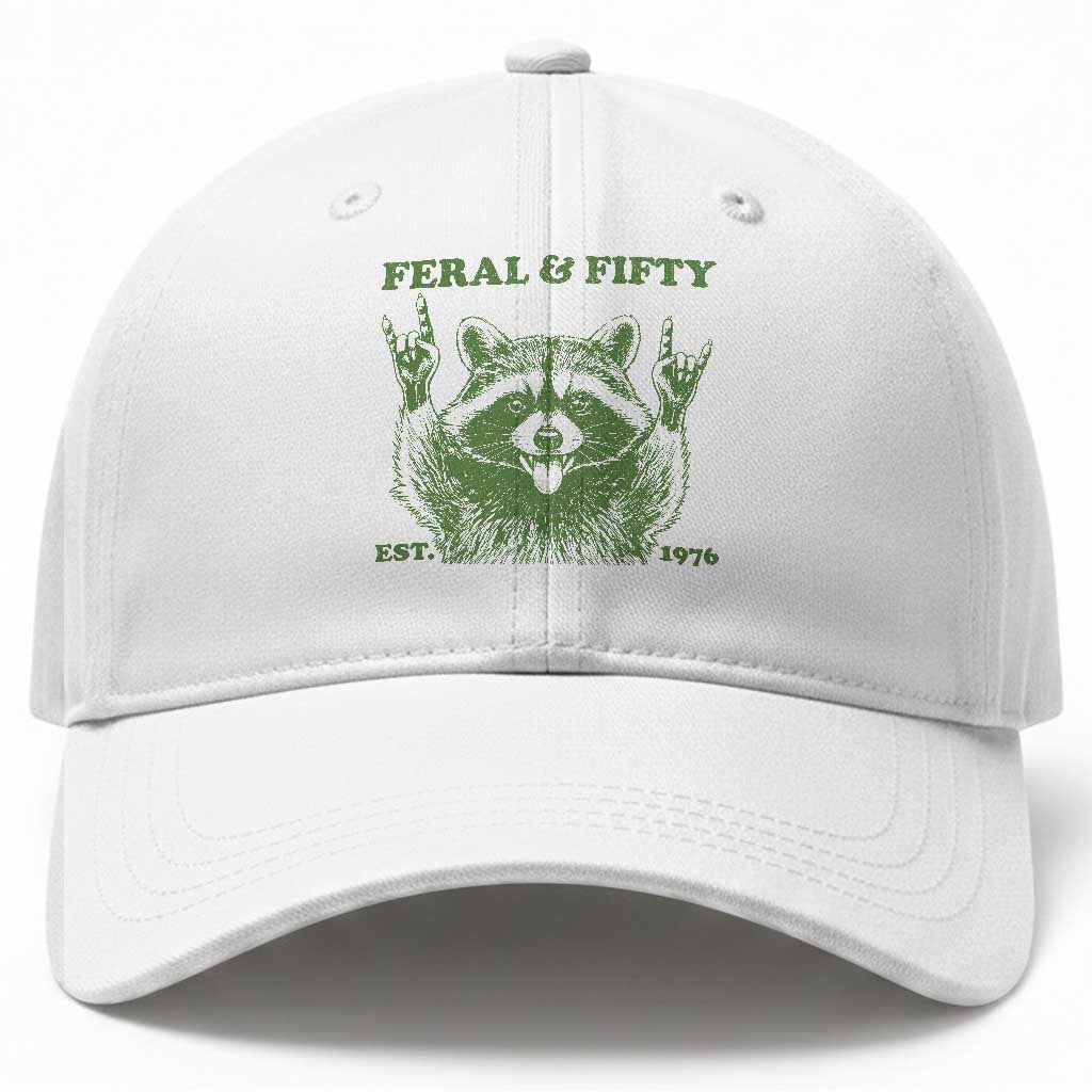Raccoon 50th Birthday Baseball Cap Funny Feral And Fifty Vintage 1976 50 Year Old Gift