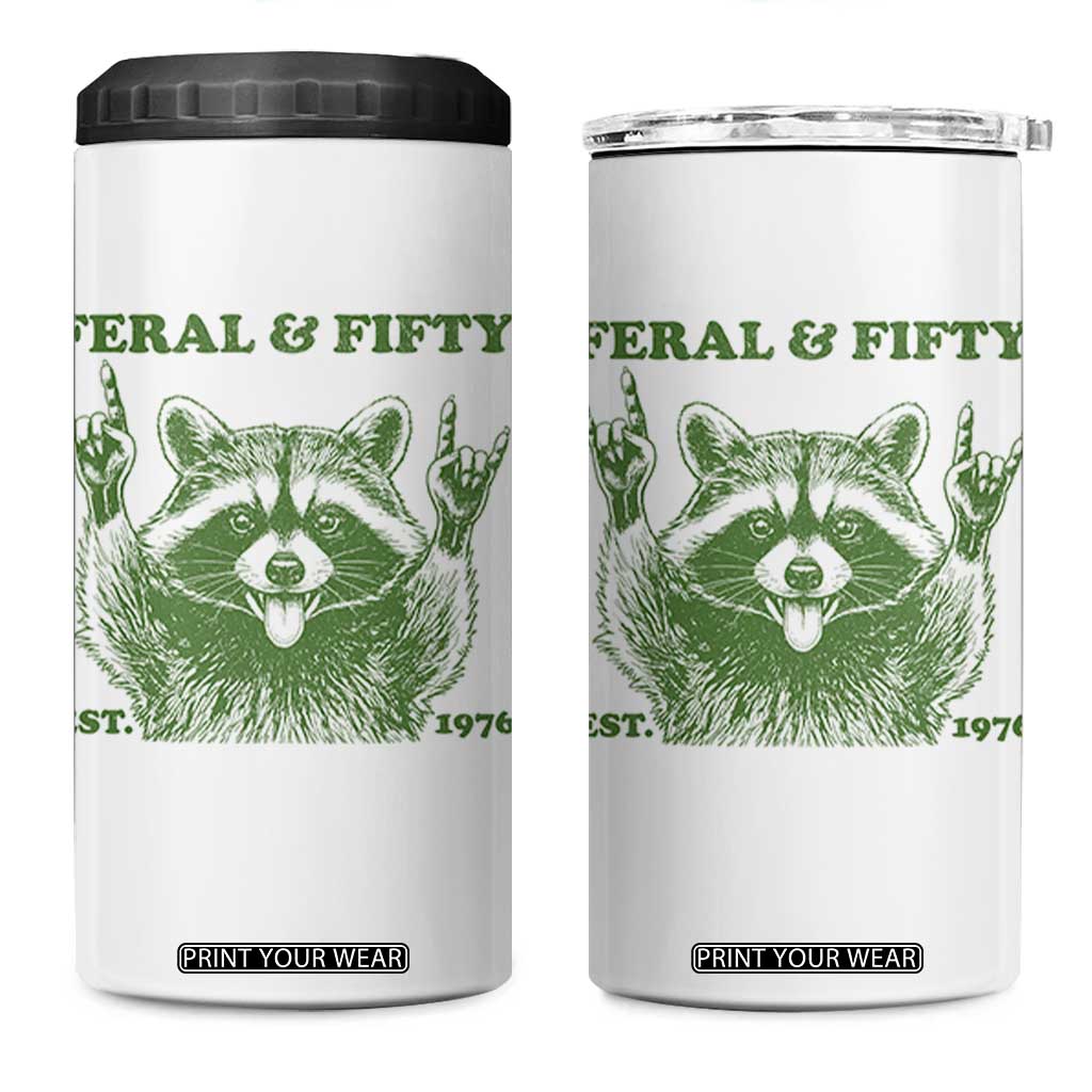 Raccoon 50th Birthday 4 in 1 Can Cooler Tumbler Funny Feral And Fifty Vintage 1976 50 Year Old Gift