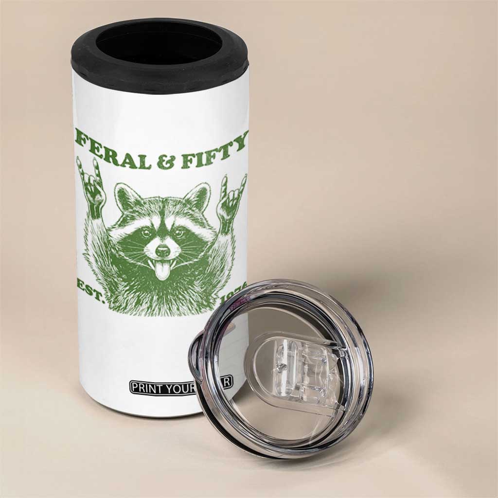 Raccoon 50th Birthday 4 in 1 Can Cooler Tumbler Funny Feral And Fifty Vintage 1976 50 Year Old Gift