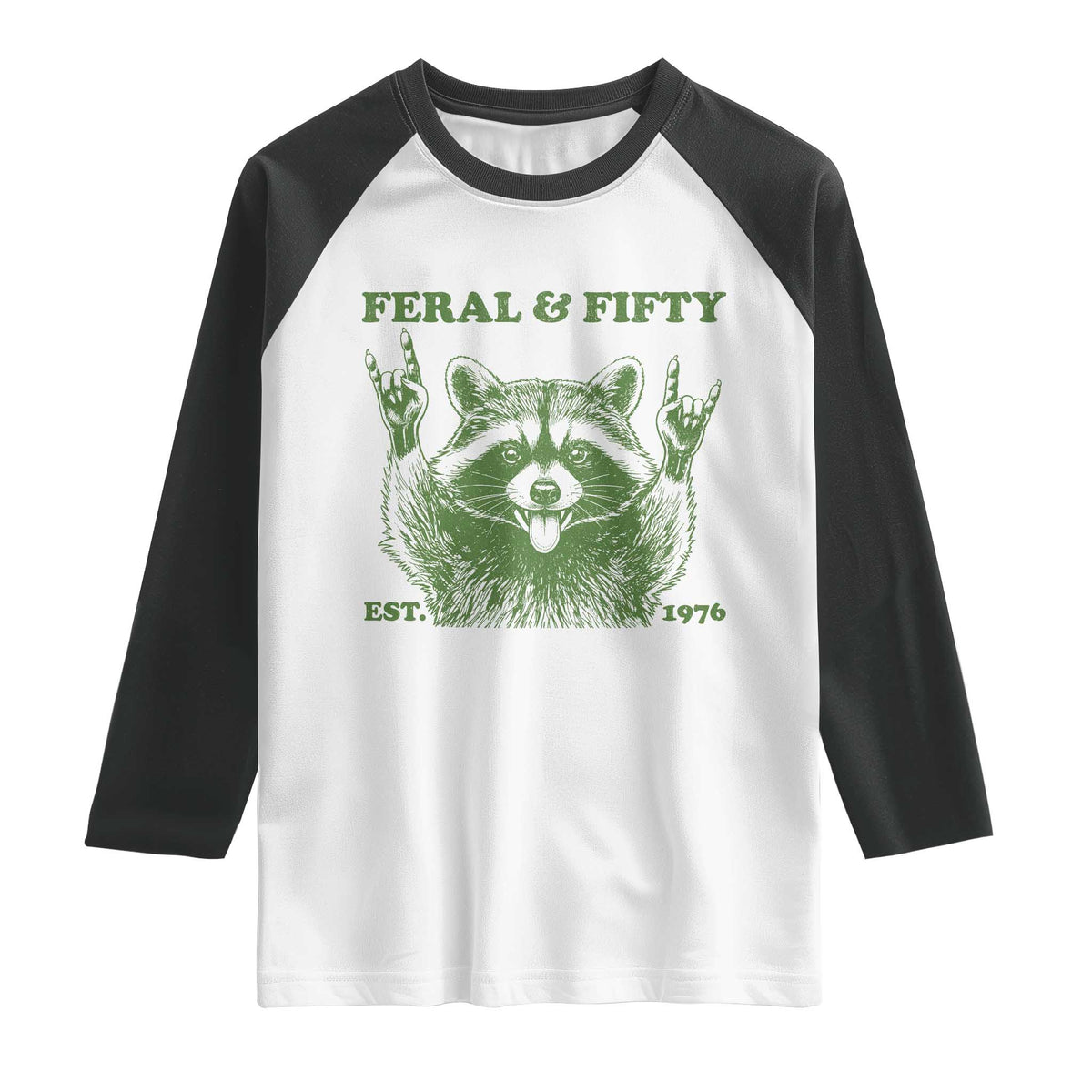Raccoon 50th Birthday Raglan Shirt Funny Feral And Fifty Vintage 1976 50 Year Old Gift