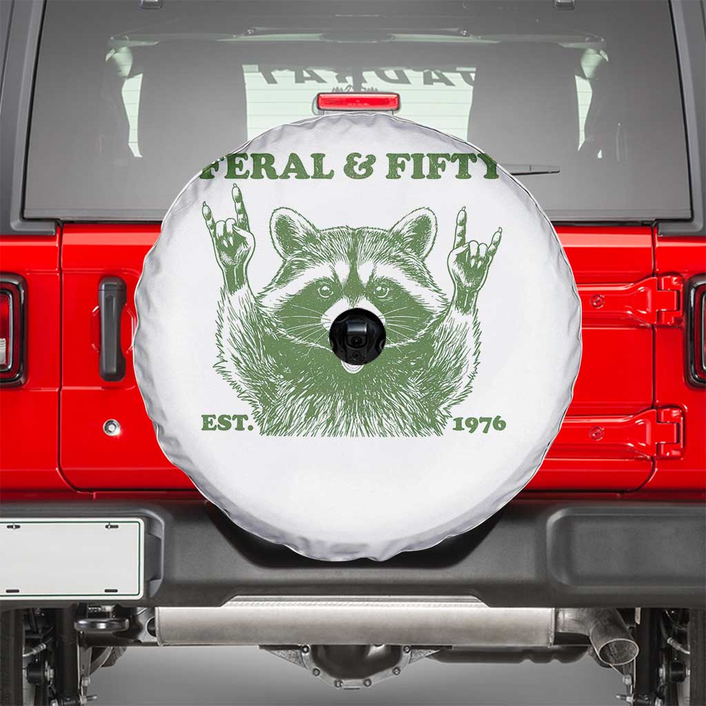 Raccoon 50th Birthday Spare Tire Cover Funny Feral And Fifty Vintage 1976 50 Year Old Gift TS10 White Print Your Wear