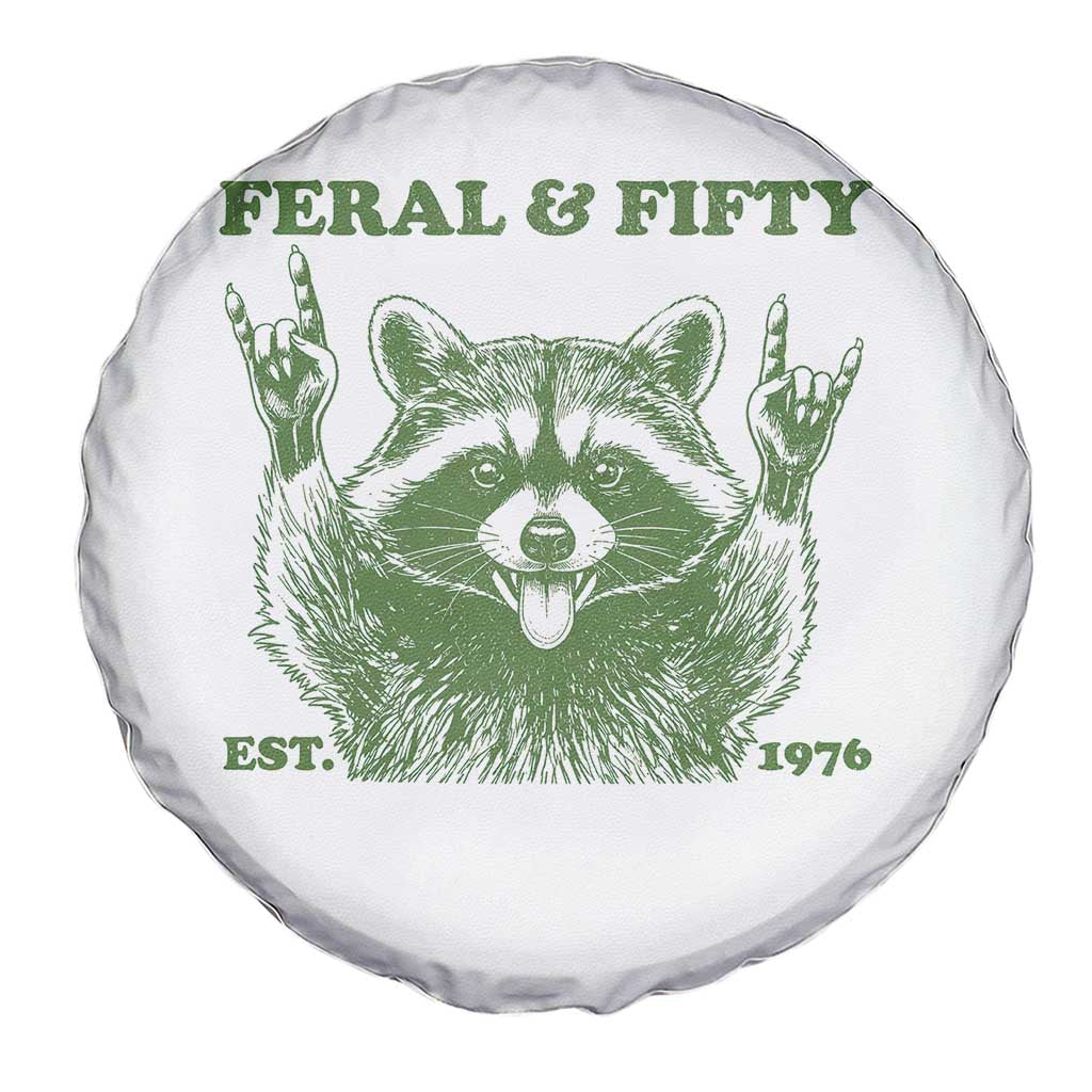 Raccoon 50th Birthday Spare Tire Cover Funny Feral And Fifty Vintage 1976 50 Year Old Gift TS10 Print Your Wear