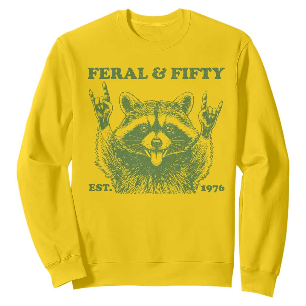 Raccoon 50th Birthday Sweatshirt Funny Feral And Fifty Vintage 1976 50 Year Old Gift