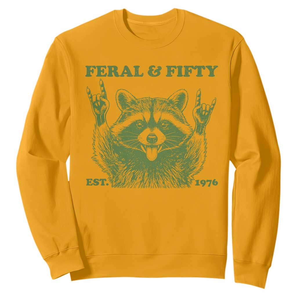 Raccoon 50th Birthday Sweatshirt Funny Feral And Fifty Vintage 1976 50 Year Old Gift