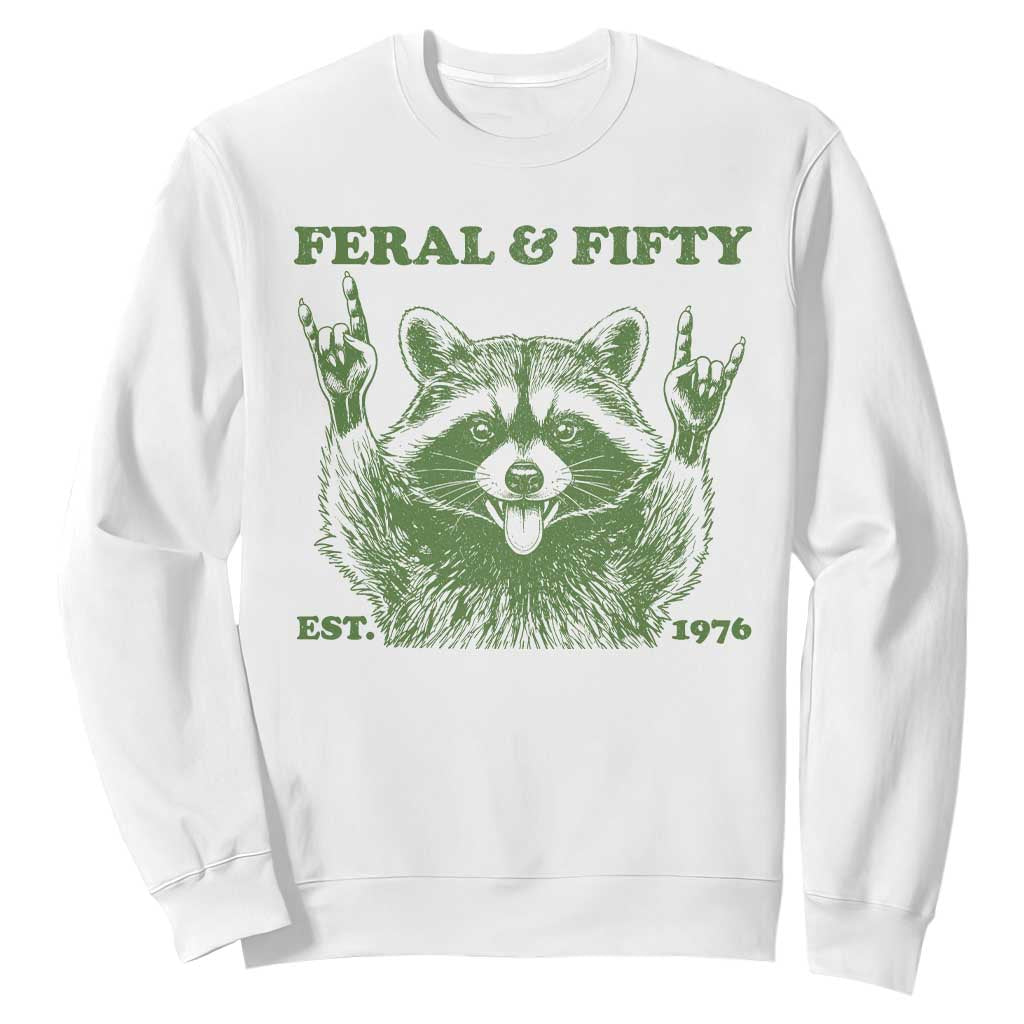 Raccoon 50th Birthday Sweatshirt Funny Feral And Fifty Vintage 1976 50 Year Old Gift