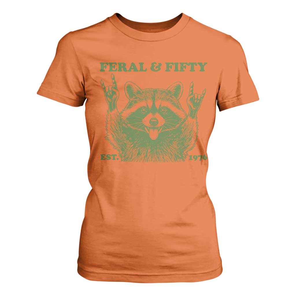 Raccoon 50th Birthday T Shirt For Women Funny Feral And Fifty Vintage 1976 50 Year Old Gift