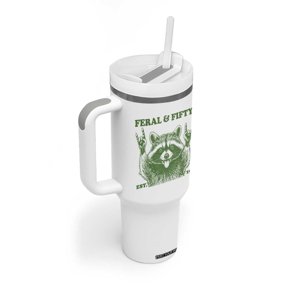 Raccoon 50th Birthday Tumbler With Handle Funny Feral And Fifty Vintage 1976 50 Year Old Gift