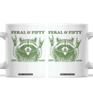 Raccoon 50th Birthday Coffee Mug Funny Feral And Fifty Vintage 1976 50 Year Old Gift