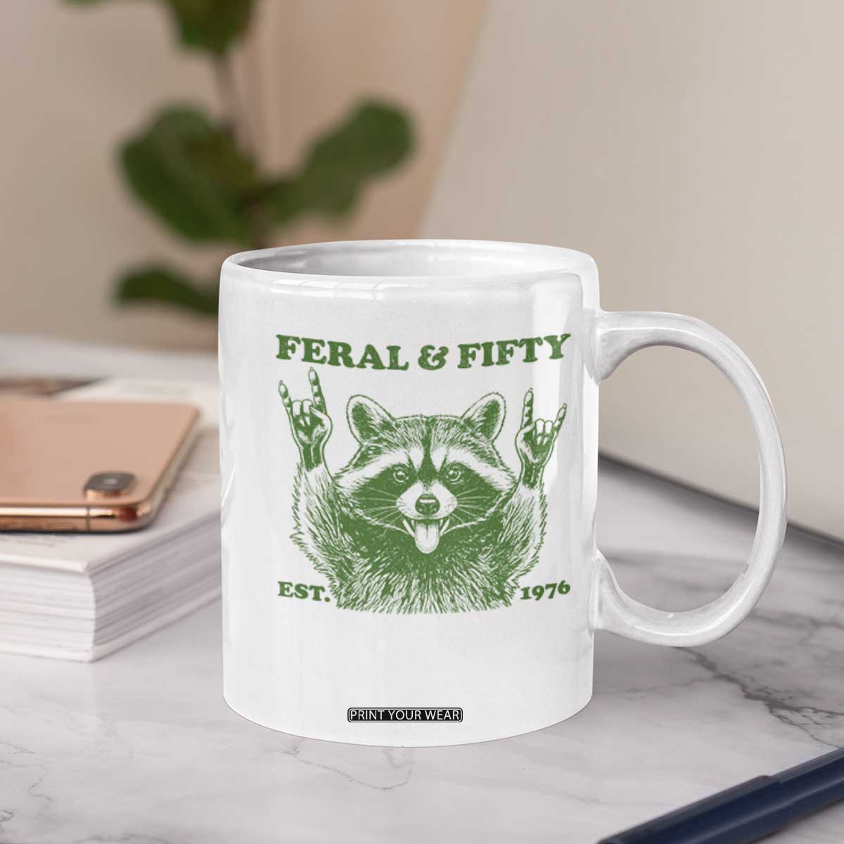 Raccoon 50th Birthday Coffee Mug Funny Feral And Fifty Vintage 1976 50 Year Old Gift