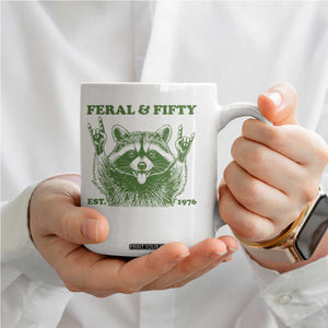 Raccoon 50th Birthday Coffee Mug Funny Feral And Fifty Vintage 1976 50 Year Old Gift