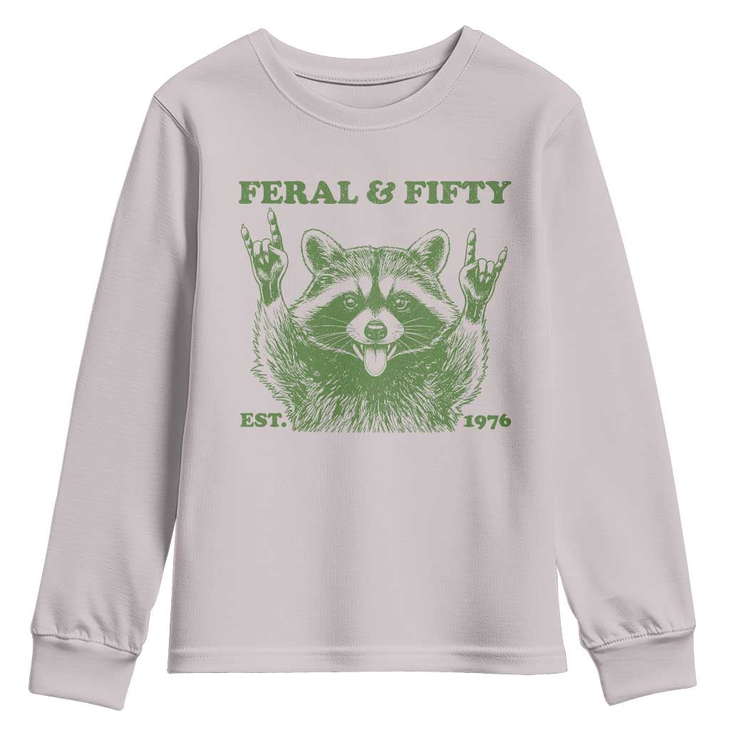 Raccoon 50th Birthday Youth Sweatshirt Funny Feral And Fifty Vintage 1976 50 Year Old Gift