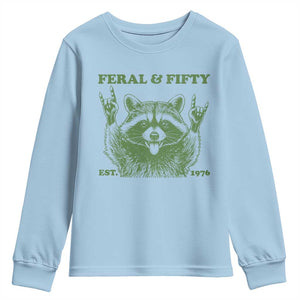 Raccoon 50th Birthday Youth Sweatshirt Funny Feral And Fifty Vintage 1976 50 Year Old Gift