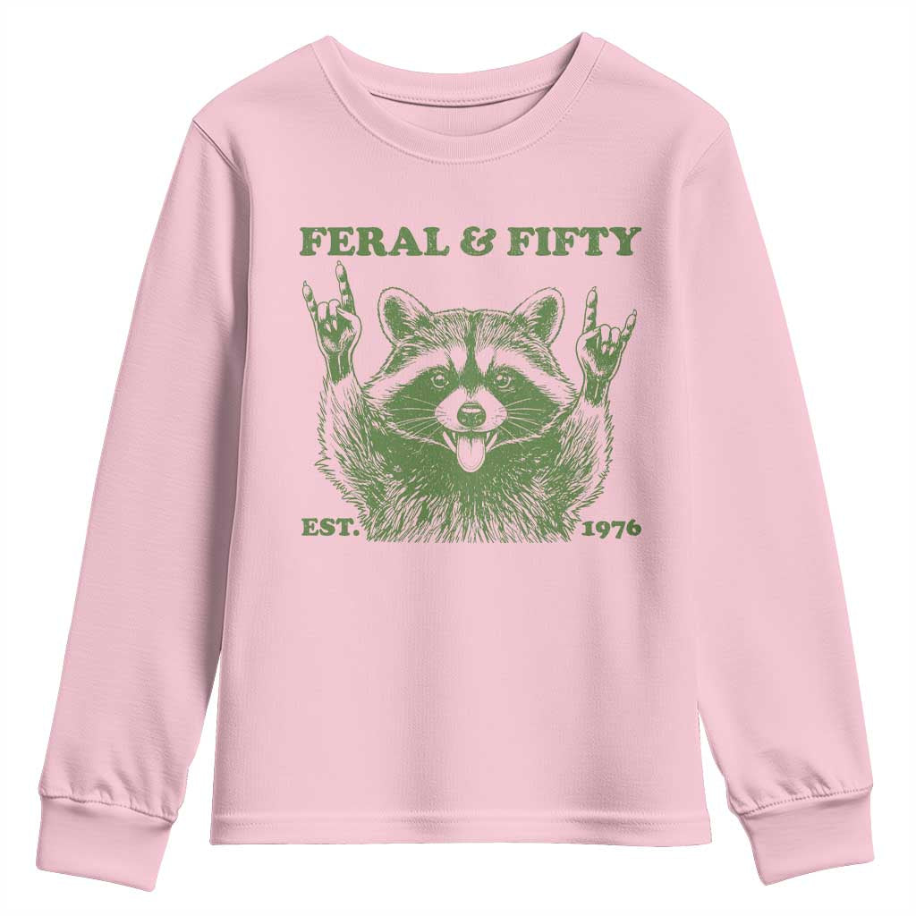 Raccoon 50th Birthday Youth Sweatshirt Funny Feral And Fifty Vintage 1976 50 Year Old Gift