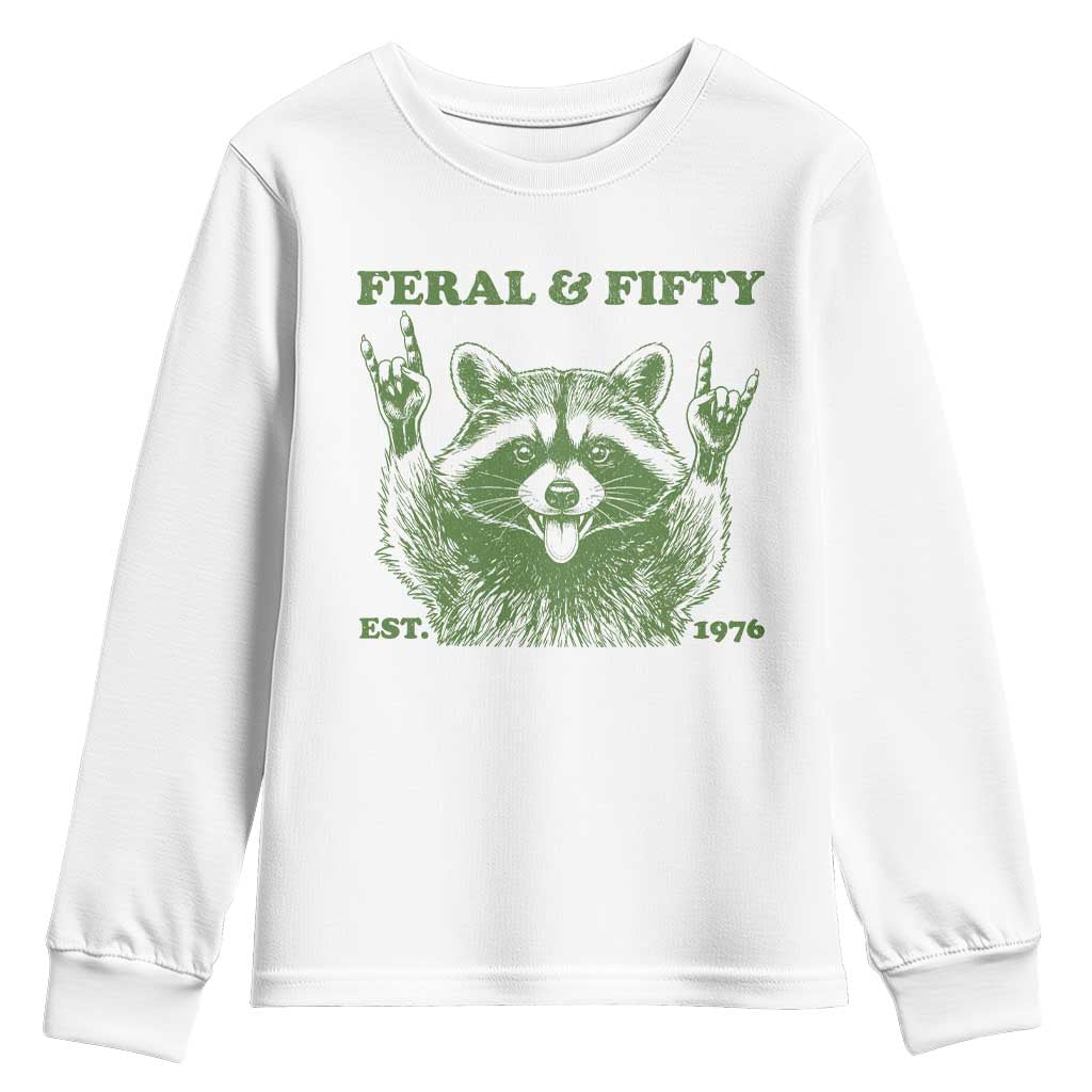 Raccoon 50th Birthday Youth Sweatshirt Funny Feral And Fifty Vintage 1976 50 Year Old Gift
