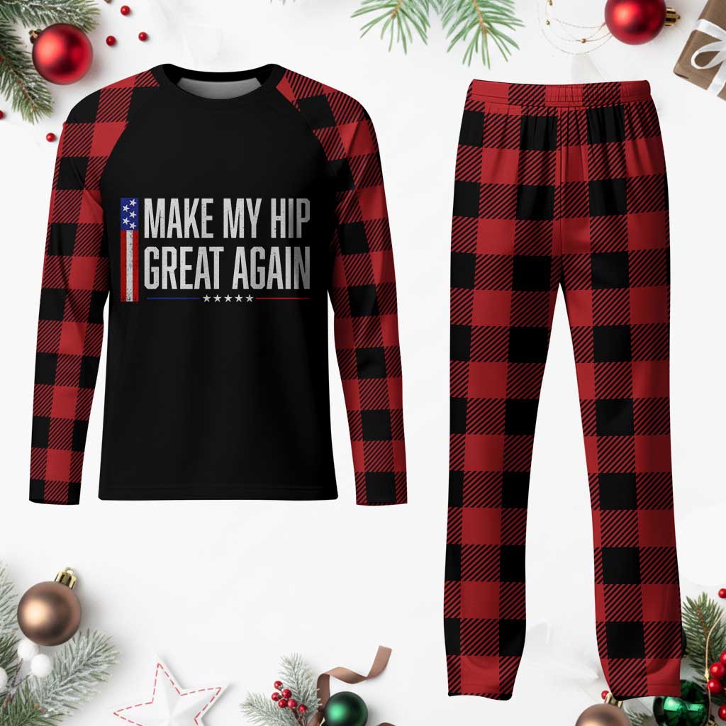Make My Hip Great Again Funny Broken Hip Surgery Recovery Plaid Pajama Set Vintage USA Flag Patriotic TS10 Buffalo Plaid Print Your Wear