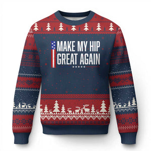 Make My Hip Great Again Funny Broken Hip Surgery Recovery Ugly Christmas Sweater Vintage USA Flag Patriotic