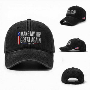 Make My Hip Great Again Funny Broken Hip Surgery Recovery Washed Cotton Baseball Cap Vintage USA Flag Patriotic