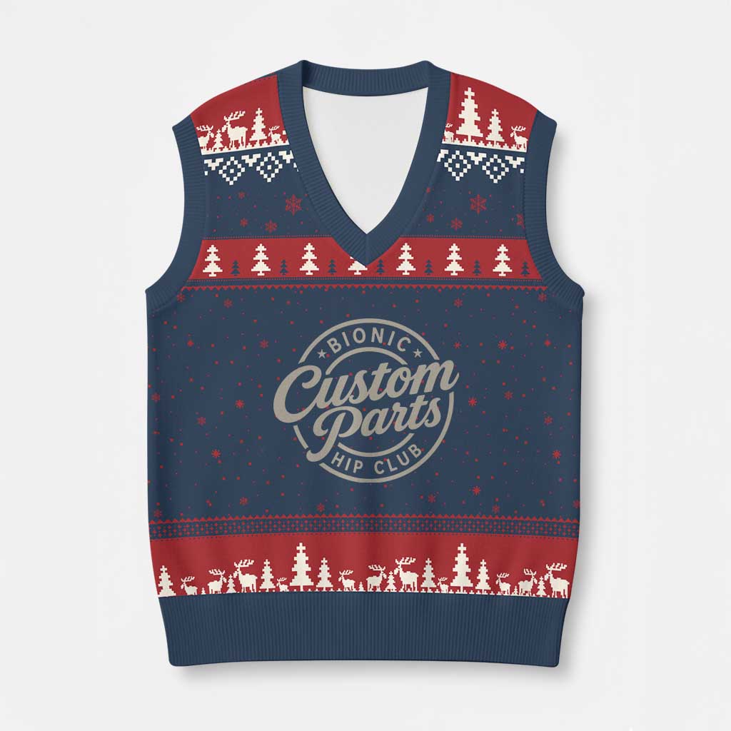 Bionic Hip Club Custom Parts Funny Hip Replacement Surgery Gift V-Neck Knit Sweater Vest TS10 Navy Red Print Your Wear