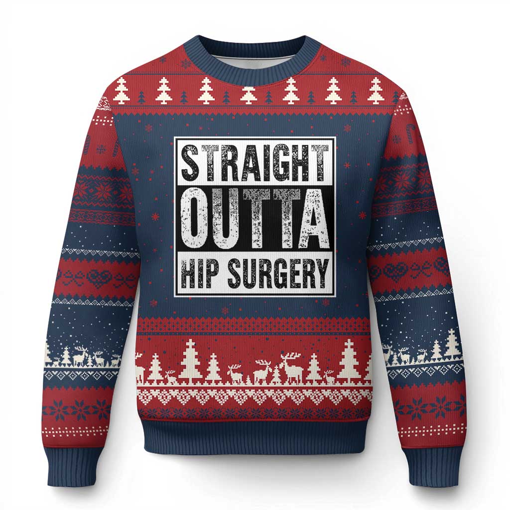 Hip Replacement Recovery Ugly Christmas Sweater Straight Outta Hip Surgery Get Well TS10 Navy Red Print Your Wear