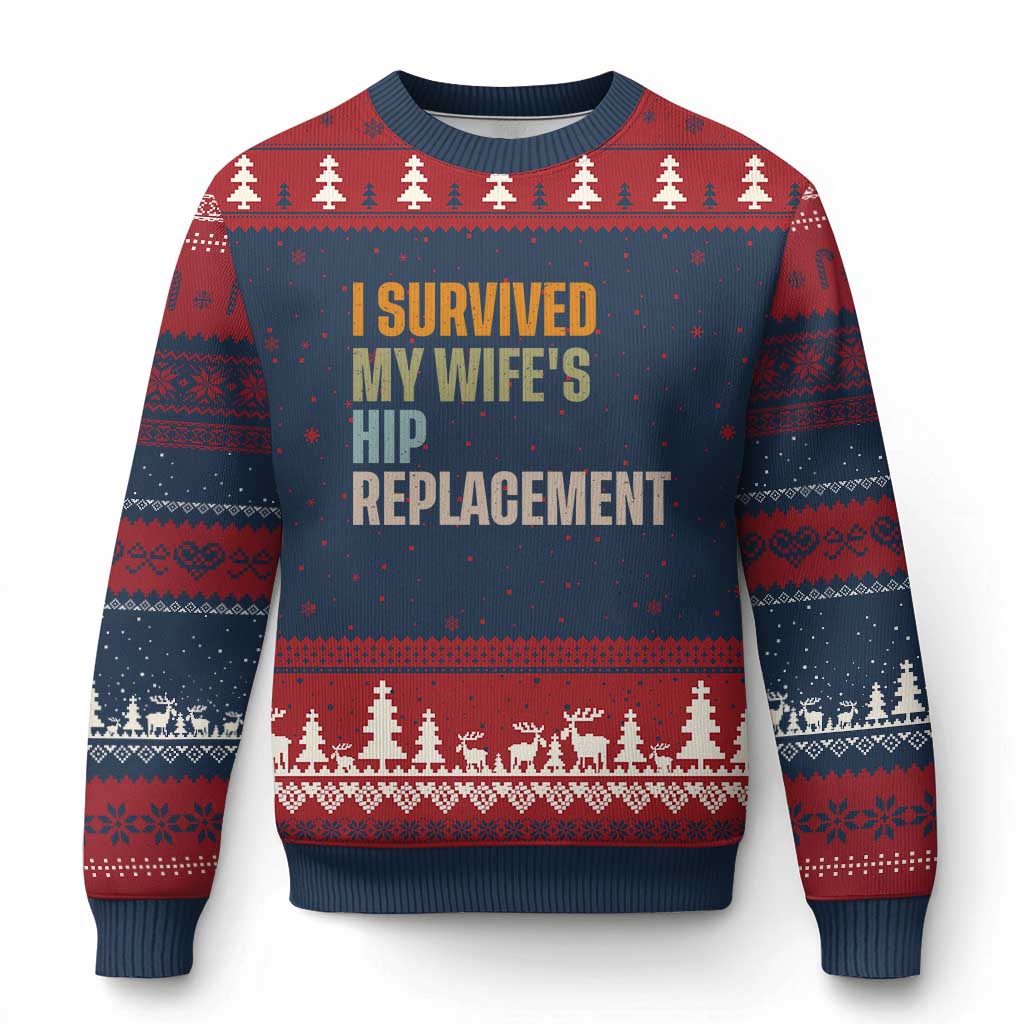 I Survived My Wifes Hip Replacement Funny Husband Ugly Christmas Sweater TS10 Navy Red Print Your Wear