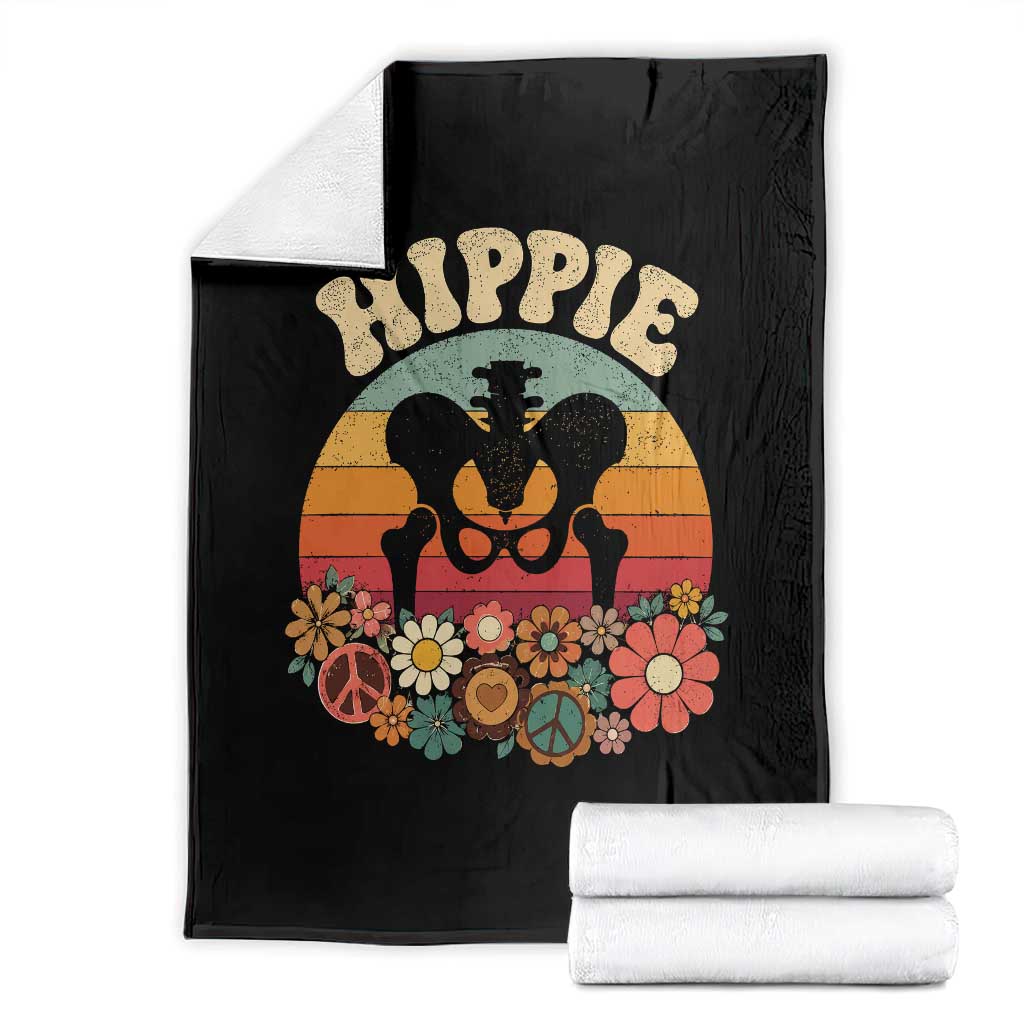 Hip Replacement Recovery Throw Blanket Hippie 70s Retro Sunset Floral Anatomy Graphic TS10 Black Print Your Wear