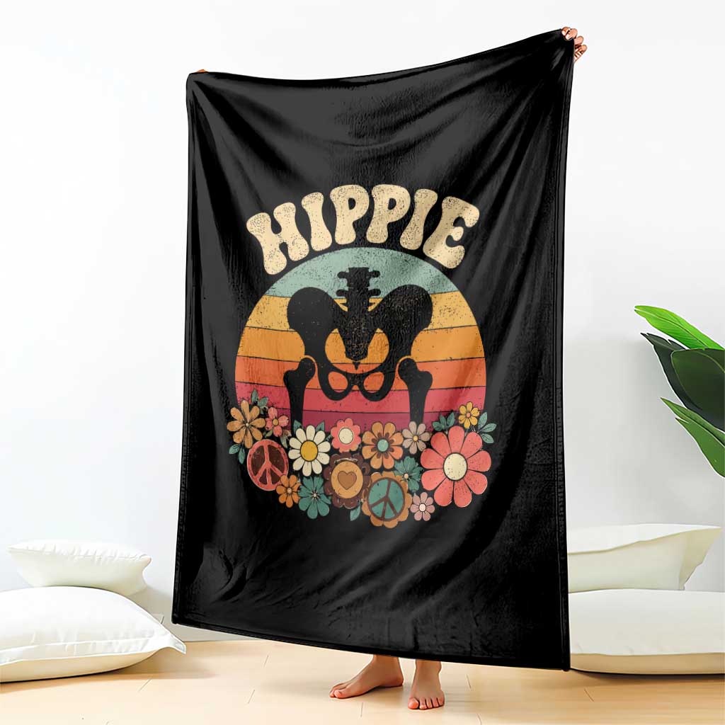 Hip Replacement Recovery Throw Blanket Hippie 70s Retro Sunset Floral Anatomy Graphic