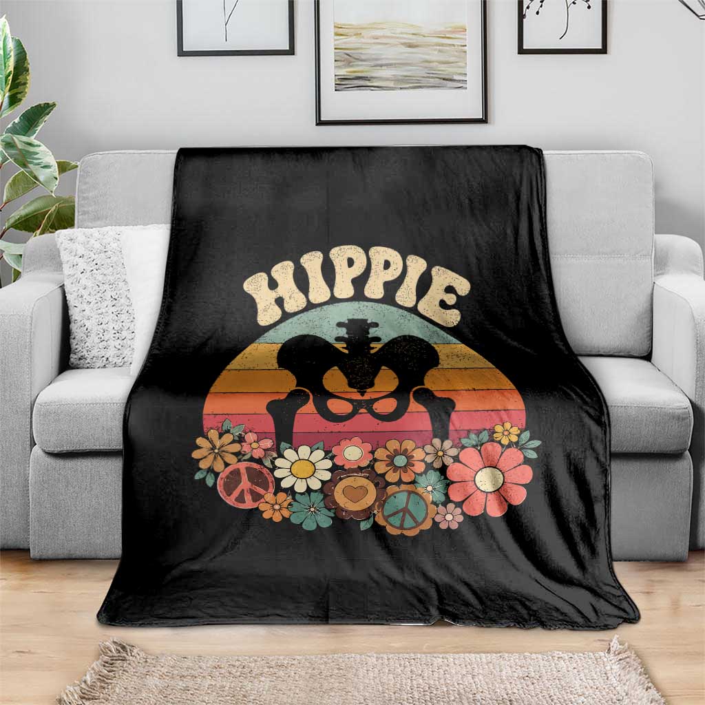 Hip Replacement Recovery Throw Blanket Hippie 70s Retro Sunset Floral Anatomy Graphic