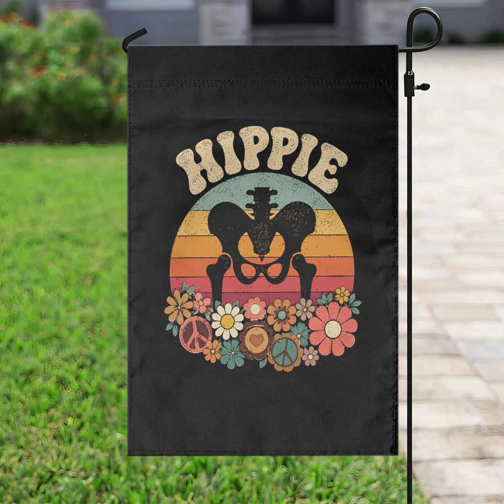 Hip Replacement Recovery Garden Flag Hippie 70s Retro Sunset Floral Anatomy Graphic
