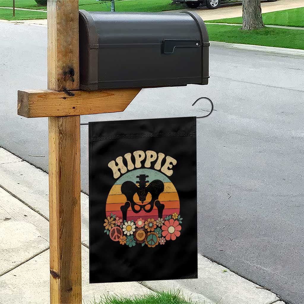 Hip Replacement Recovery Garden Flag Hippie 70s Retro Sunset Floral Anatomy Graphic