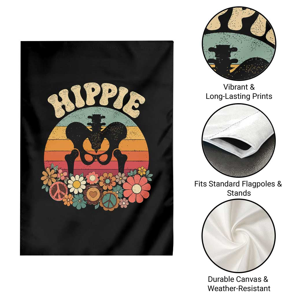 Hip Replacement Recovery Garden Flag Hippie 70s Retro Sunset Floral Anatomy Graphic