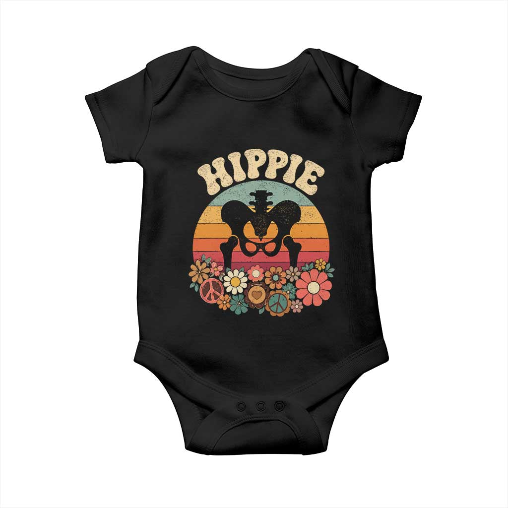 Hip Replacement Recovery Baby Onesie Hippie 70s Retro Sunset Floral Anatomy Graphic TS10 Black Print Your Wear