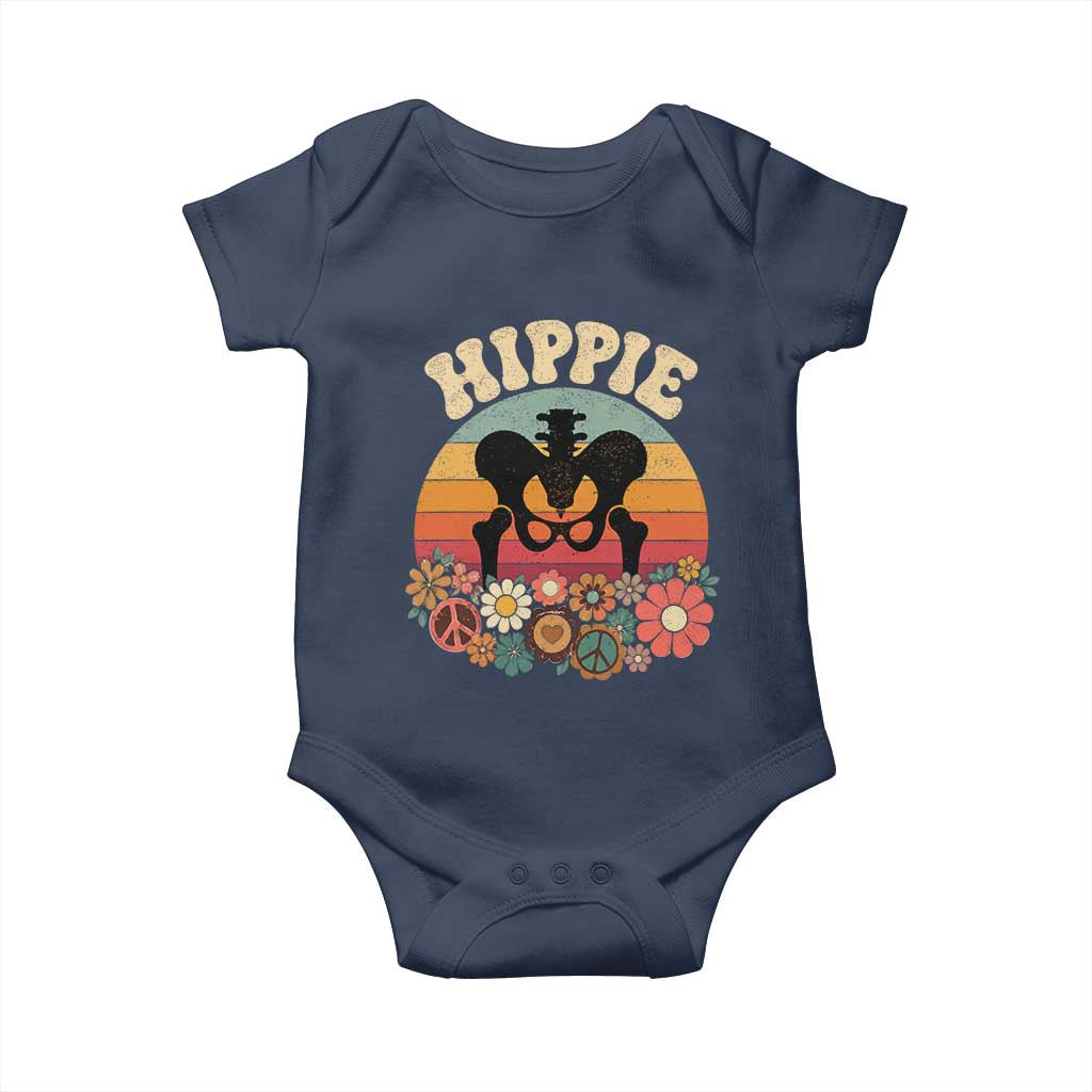 Hip Replacement Recovery Baby Onesie Hippie 70s Retro Sunset Floral Anatomy Graphic