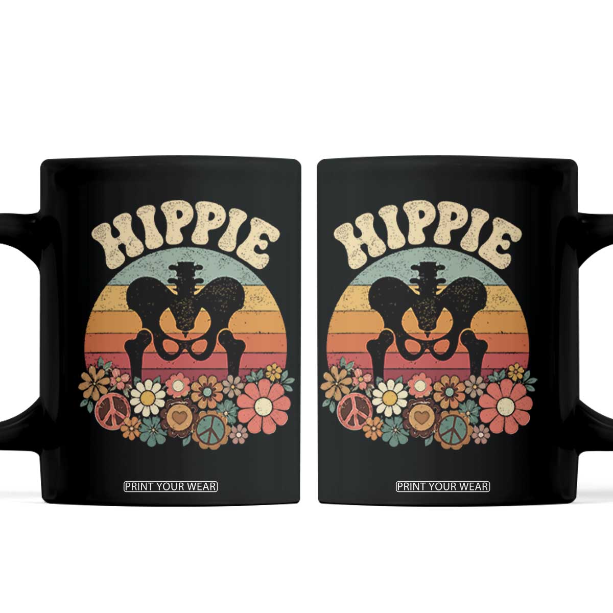 Hip Replacement Recovery Coffee Mug Hippie 70s Retro Sunset Floral Anatomy Graphic TS10 Black Print Your Wear
