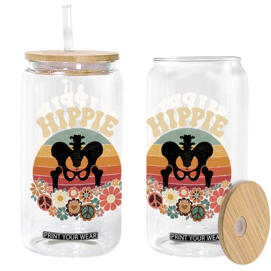 Hip Replacement Recovery Glass Can Hippie 70s Retro Sunset Floral Anatomy Graphic