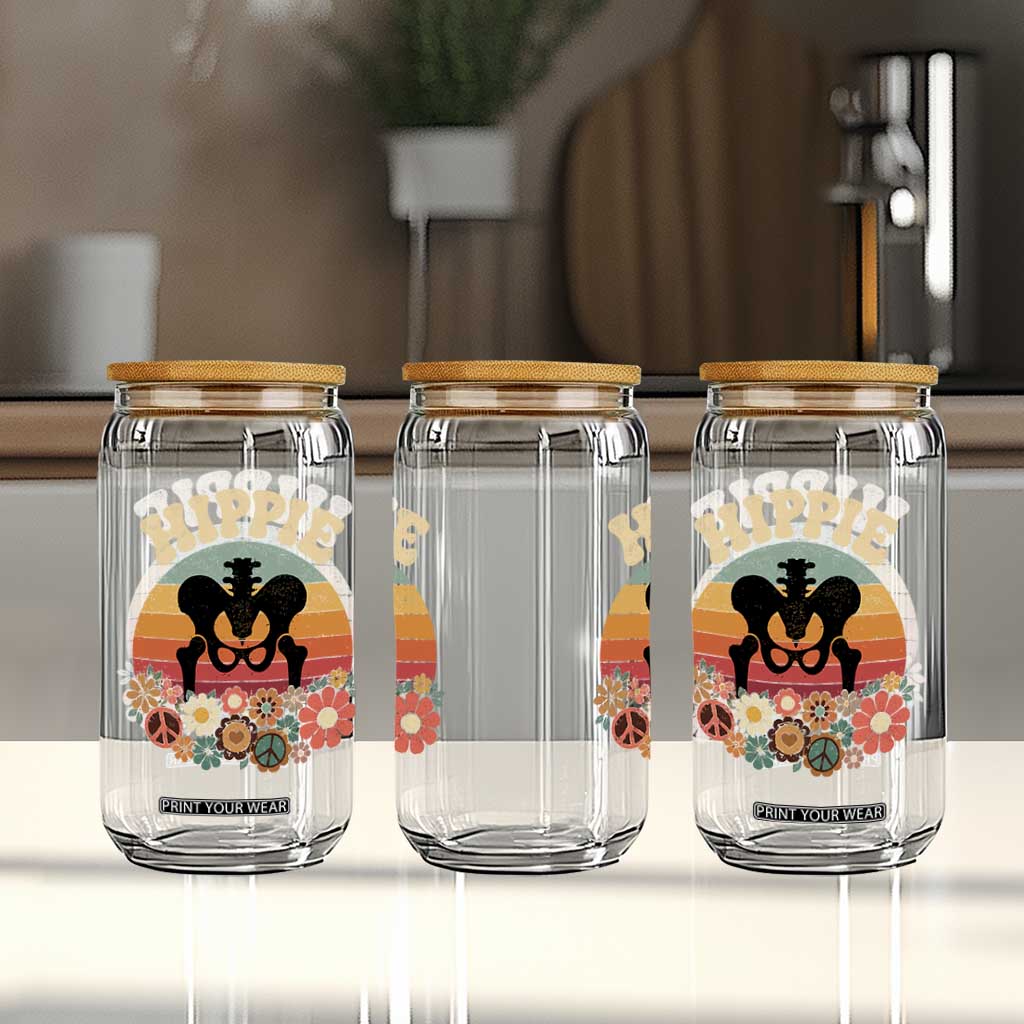 Hip Replacement Recovery Glass Can Hippie 70s Retro Sunset Floral Anatomy Graphic