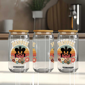 Hip Replacement Recovery Glass Can Hippie 70s Retro Sunset Floral Anatomy Graphic