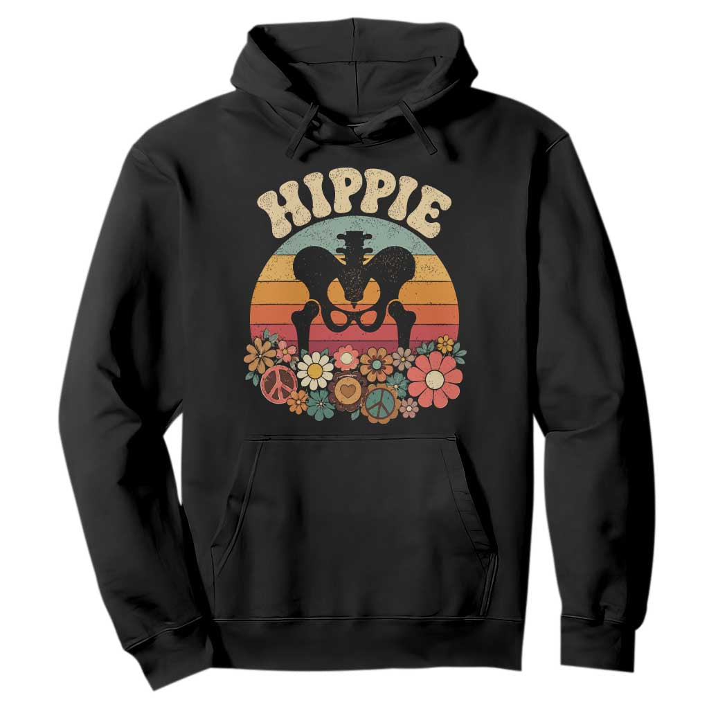 Hip Replacement Recovery Hoodie Hippie 70s Retro Sunset Floral Anatomy Graphic TS10 Black Print Your Wear