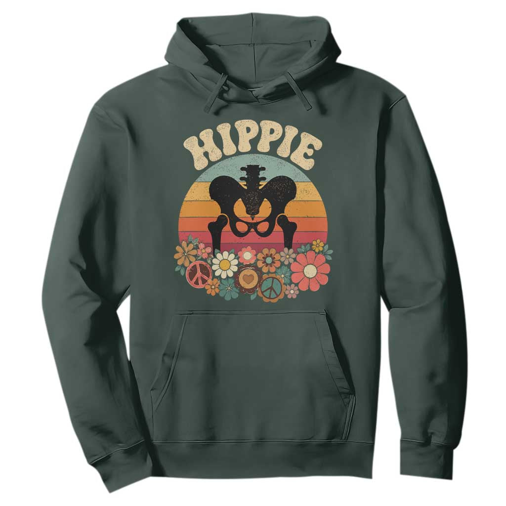 Hip Replacement Recovery Hoodie Hippie 70s Retro Sunset Floral Anatomy Graphic