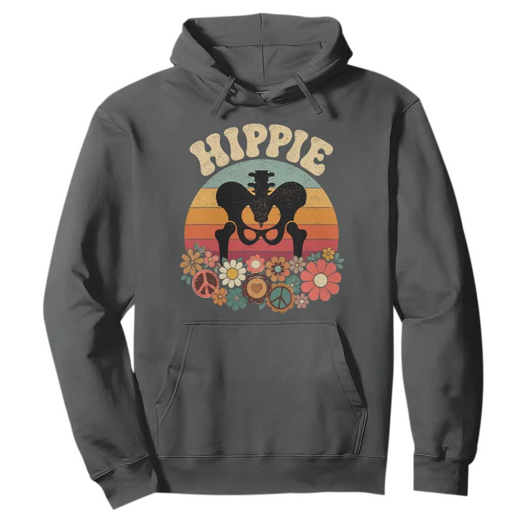 Hip Replacement Recovery Hoodie Hippie 70s Retro Sunset Floral Anatomy Graphic