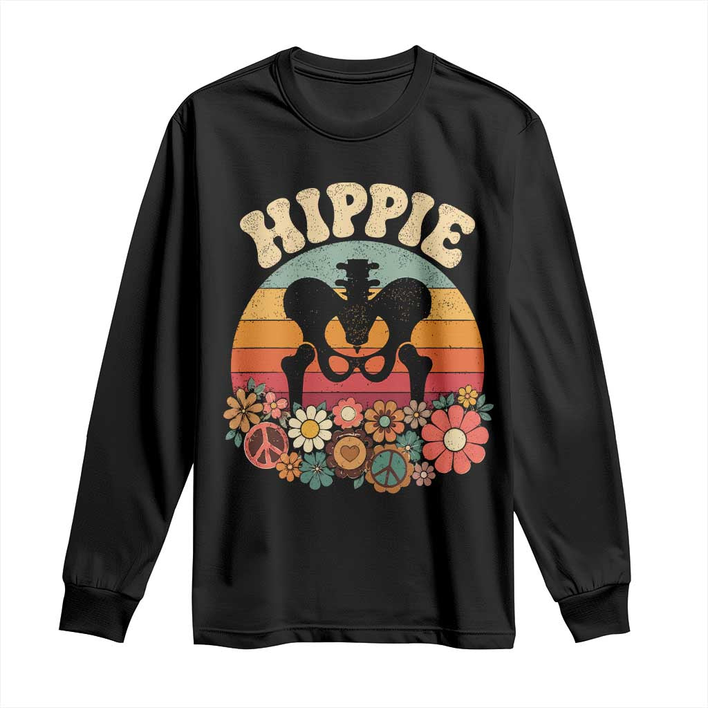 Hip Replacement Recovery Long Sleeve Shirt Hippie 70s Retro Sunset Floral Anatomy Graphic TS10 Black Print Your Wear