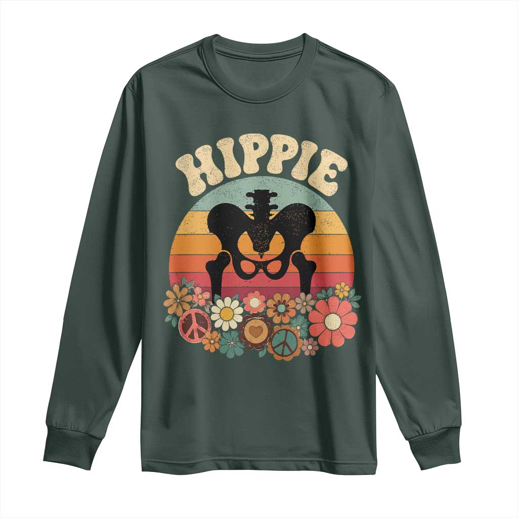 Hip Replacement Recovery Long Sleeve Shirt Hippie 70s Retro Sunset Floral Anatomy Graphic