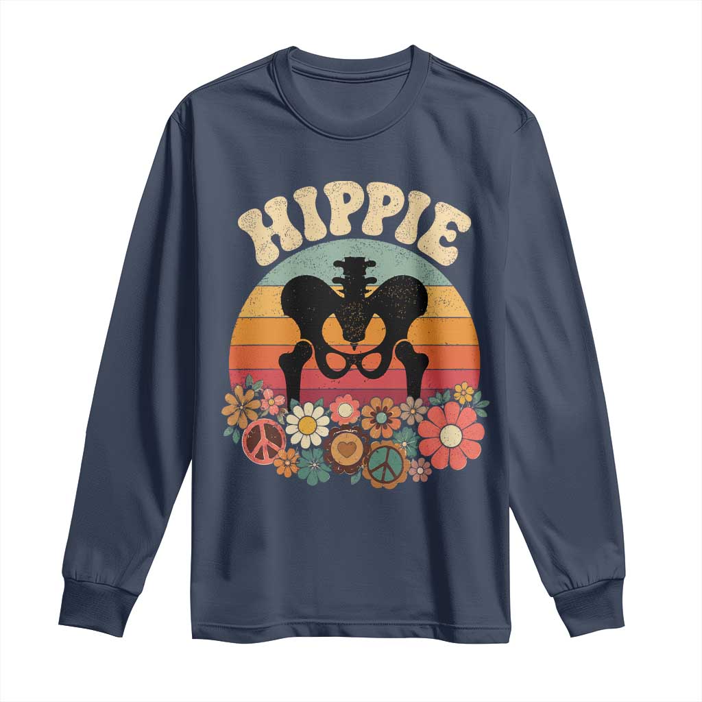 Hip Replacement Recovery Long Sleeve Shirt Hippie 70s Retro Sunset Floral Anatomy Graphic