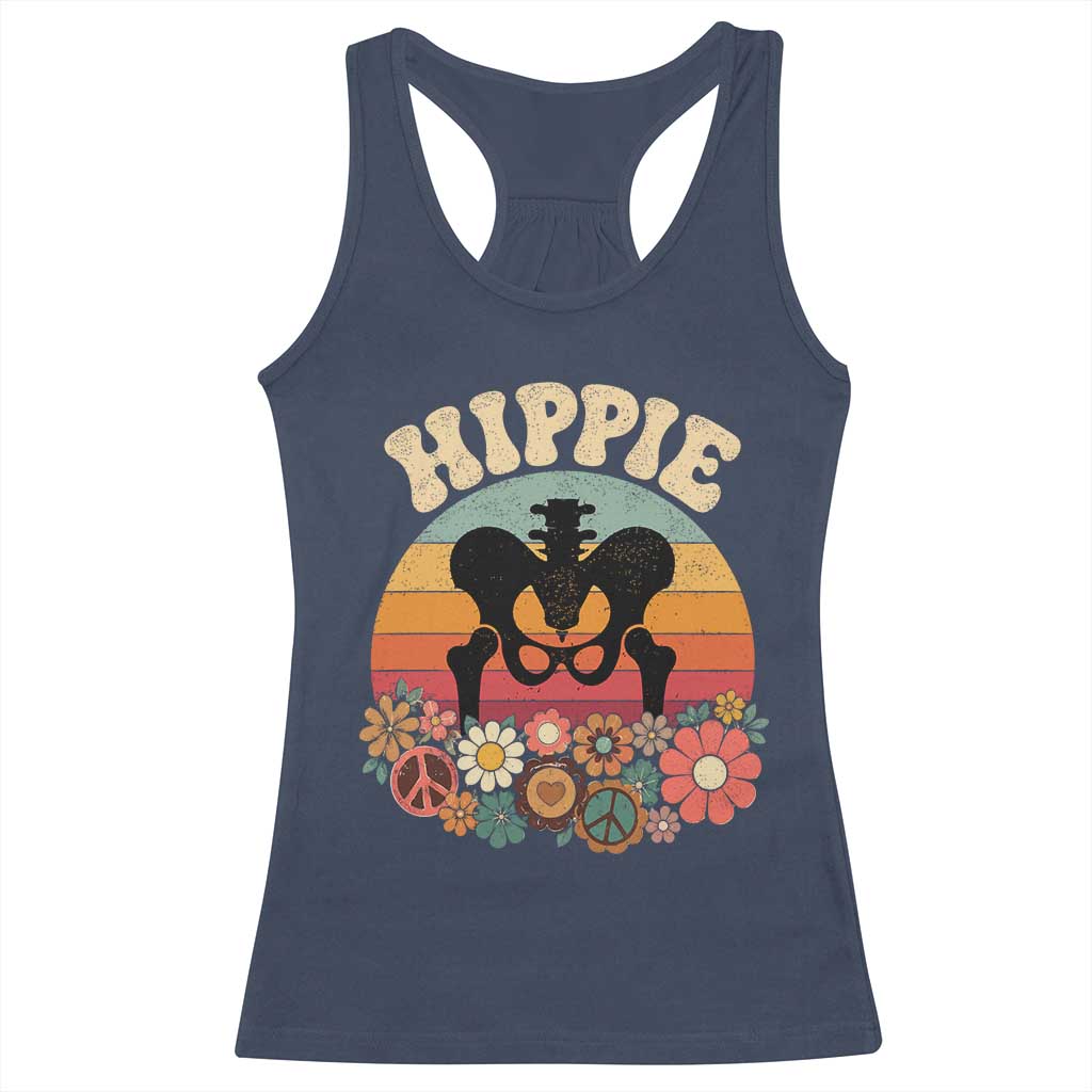 Hip Replacement Recovery Racerback Tank Top Hippie 70s Retro Sunset Floral Anatomy Graphic