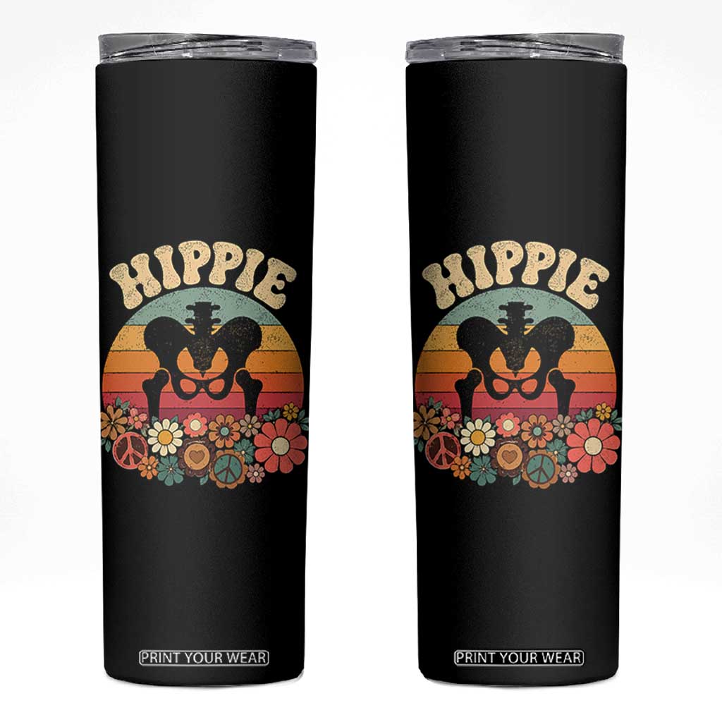Hip Replacement Recovery Skinny Tumbler Hippie 70s Retro Sunset Floral Anatomy Graphic TS10 Black Print Your Wear